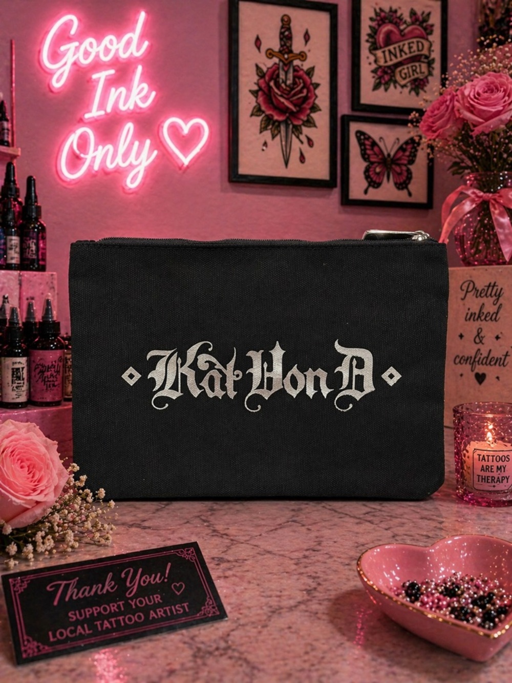 Kat Von D Studded Kiss Black Makeup Bag NWT - Picture 2 of 4